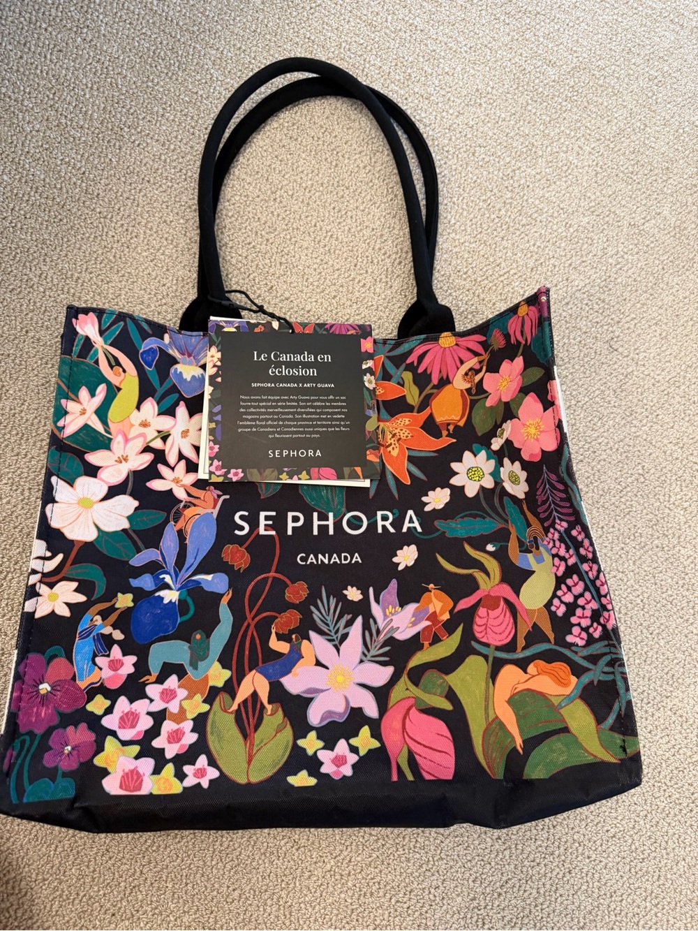 BNWT Sephora Canada Black Floral Multicolor Tote